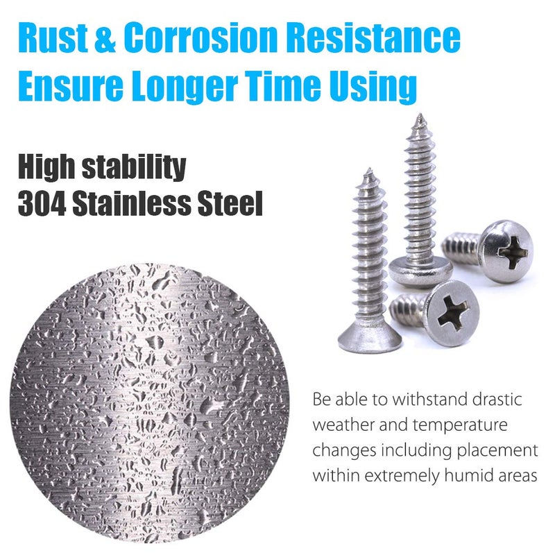 CASAON 570Pcs Self Tapping Screws Assortment Set  M3/M4/M5/M6 304 Stainless Steel Sheet Metal Screws Kit  Phillips Drive Wood Screw Assortment 570pcs (285pcs Round Head and 285pcs Flat Head) - Image 5